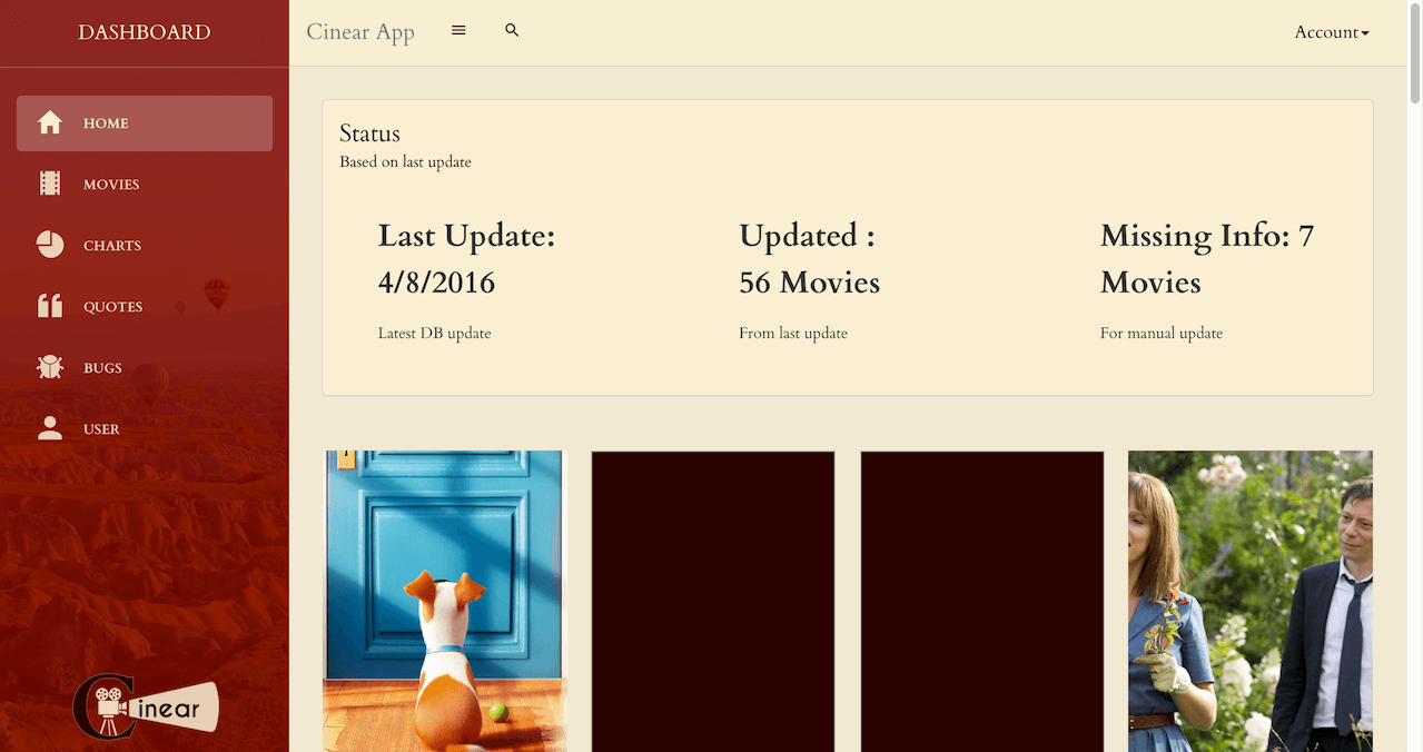 Cinear app web dashboard