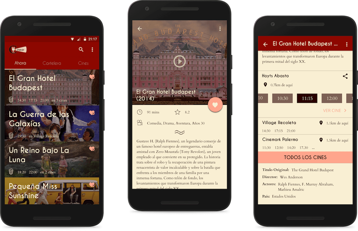 Mockups for Cinear Android app